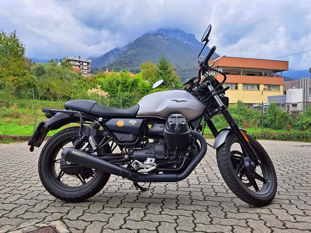 Mistral Short Exhausts - Matte Black Finish - Moto Guzzi V7 850 E5 - Studio Cycle
